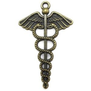 4 Caduceus Charms Bronze‎ Tone Metal medical symbol